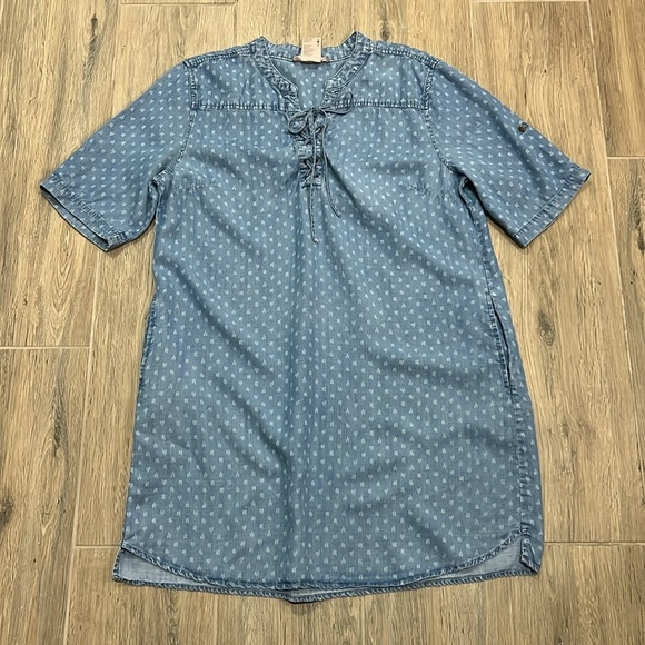 Philosophy Dress 100% Tencel Lace Up Raindrop Print Denim Jean Mini Chambray - Picture 11 of 11